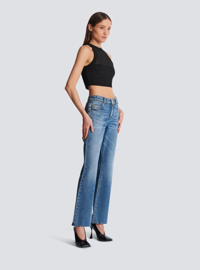 PB Labyrinth Knit Top Black Women Balmain Tops And Shirts