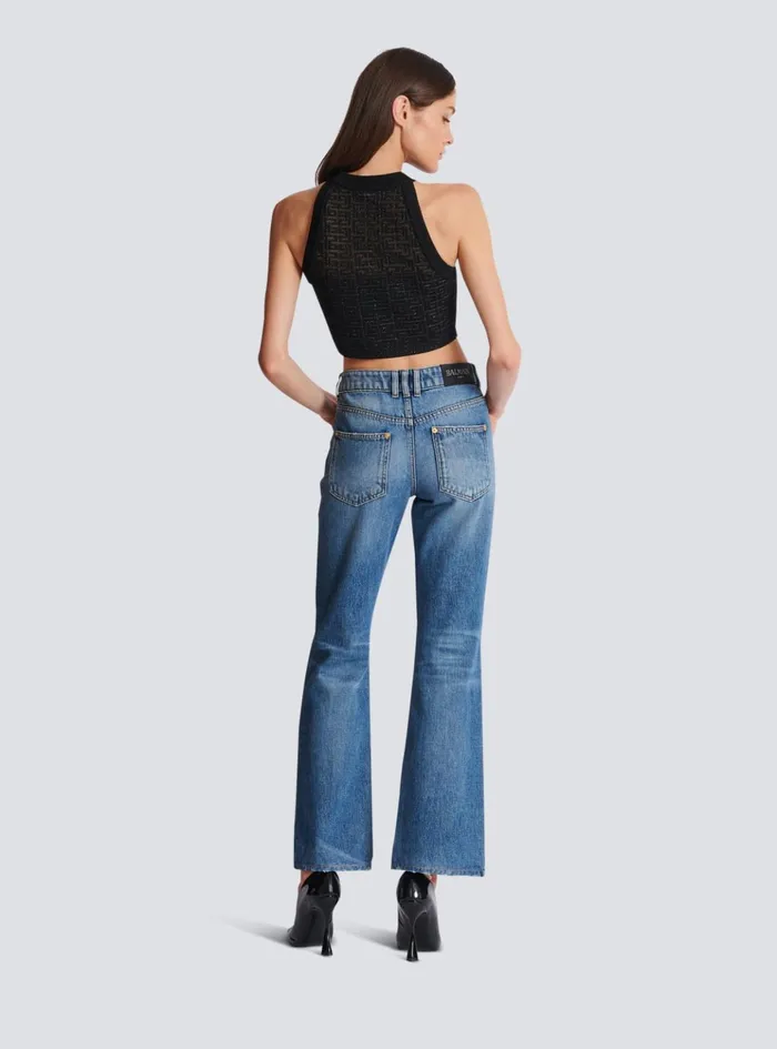 PB Labyrinth Knit Top Black Women Balmain Tops And Shirts