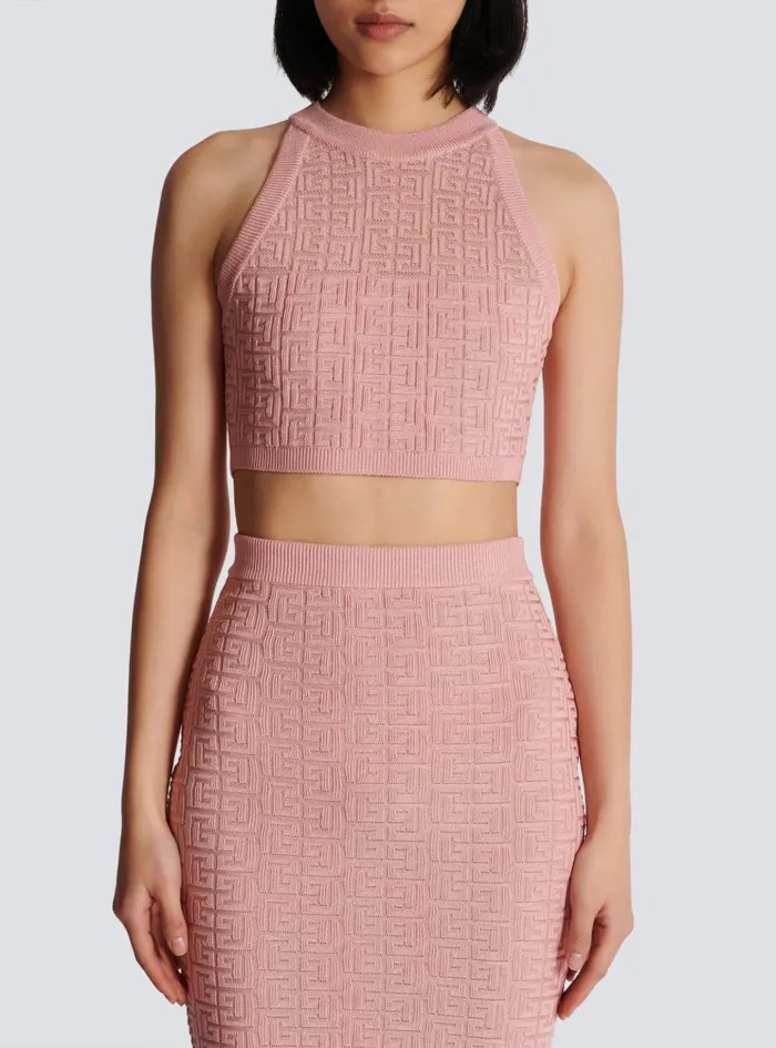 PB Labyrinth Knit Top Pink Women Balmain Tops And Shirts