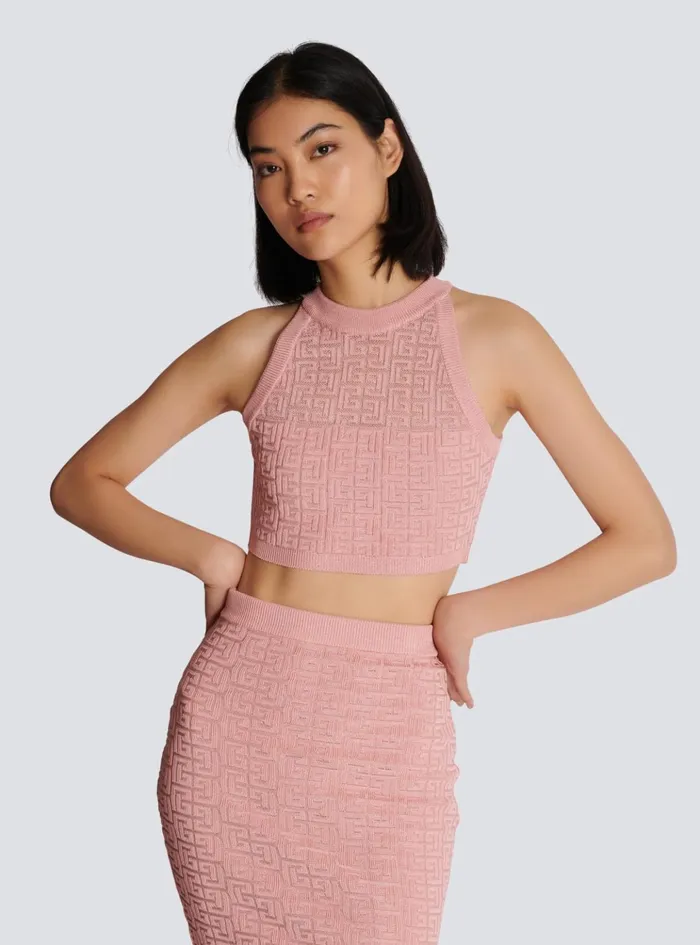 PB Labyrinth Knit Top Pink Women Balmain Tops And Shirts