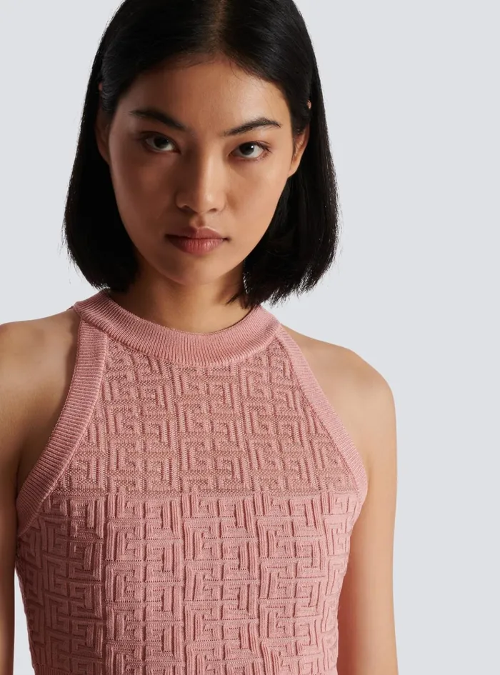 PB Labyrinth Knit Top Pink Women Balmain Tops And Shirts