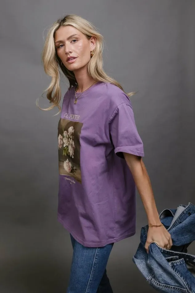 Peonies In A Vase Graphic Tee Purple Women Bohme Tees and Tanks