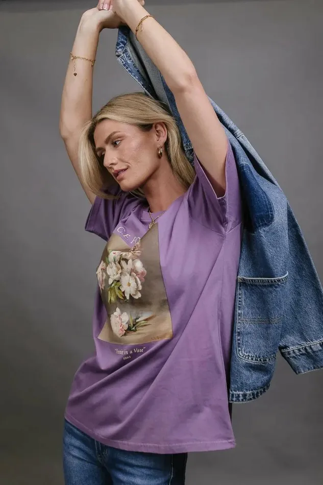Peonies In A Vase Graphic Tee Purple Women Bohme Tees and Tanks