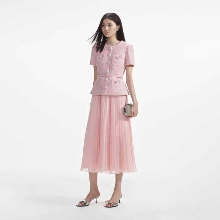 Pink Boucle Midi Dress Women Self Portrait Dresses Pink Boucle Midi Dress Women Self Portrait Dresses