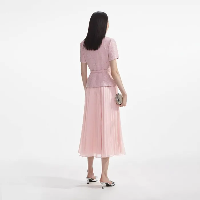 Pink Boucle Midi Dress Women Self Portrait Dresses Pink Boucle Midi Dress Women Self Portrait Dresses