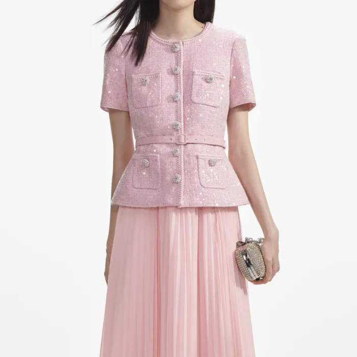 Pink Boucle Midi Dress Women Self Portrait Dresses Pink Boucle Midi Dress Women Self Portrait Dresses