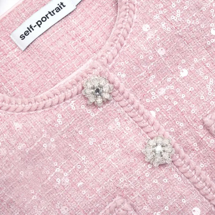 Pink Boucle Midi Dress Women Self Portrait Dresses Pink Boucle Midi Dress Women Self Portrait Dresses