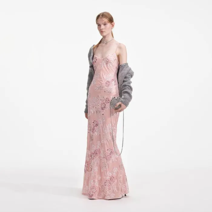 Pink Embellished Velvet Maxi Dress Women Self Portrait Dresses Pink Embellished Velvet Maxi Dress Women Self Portrait Dresses