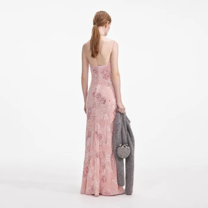 Pink Embellished Velvet Maxi Dress Women Self Portrait Dresses Pink Embellished Velvet Maxi Dress Women Self Portrait Dresses