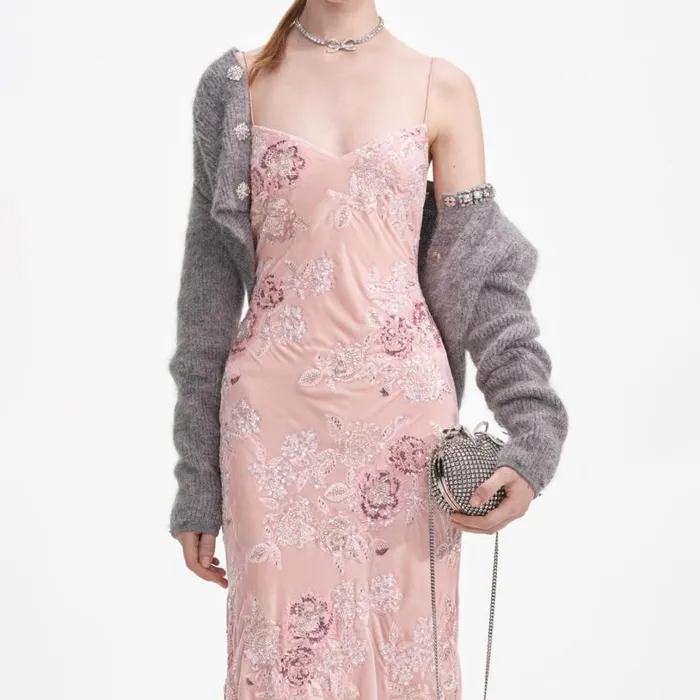 Pink Embellished Velvet Maxi Dress Women Self Portrait Dresses Pink Embellished Velvet Maxi Dress Women Self Portrait Dresses