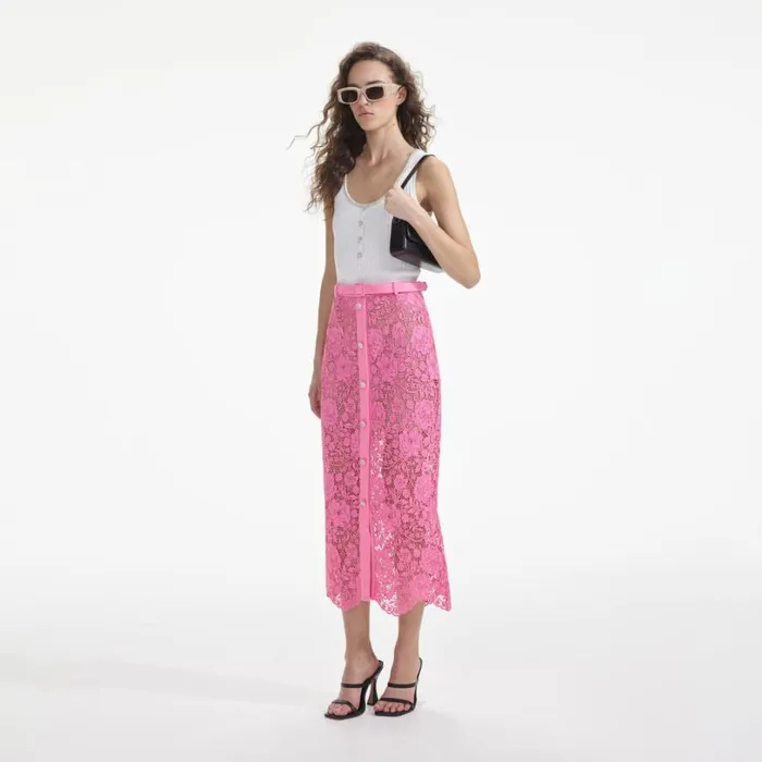 Pink Lace Midi Skirt Women Self Portrait Bottoms Pink Lace Midi Skirt Women Self Portrait Bottoms