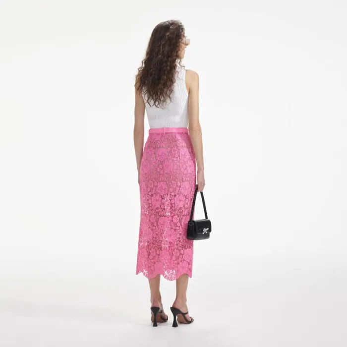 Pink Lace Midi Skirt Women Self Portrait Bottoms Pink Lace Midi Skirt Women Self Portrait Bottoms