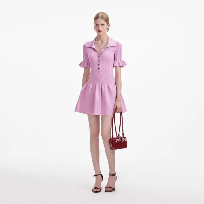 Pink Viscose Rib Mini Dress Women Self Portrait Dresses Pink Viscose Rib Mini Dress Women Self Portrait Dresses
