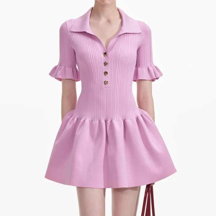 Pink Viscose Rib Mini Dress Women Self Portrait Dresses Pink Viscose Rib Mini Dress Women Self Portrait Dresses