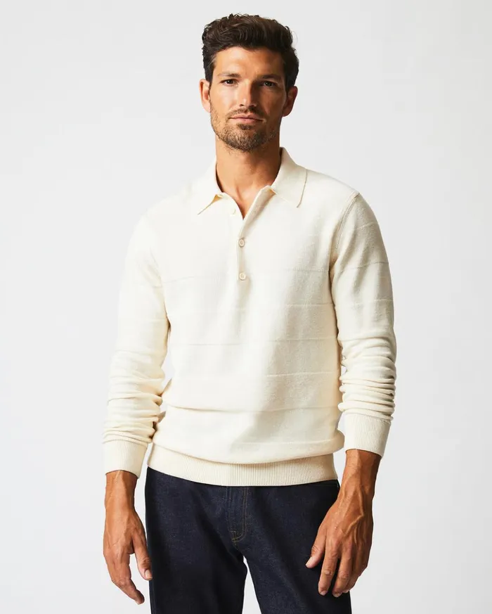 Polos Tees and Henleys Men Billy Reid American Rugby Sweater Polo Tinted White
