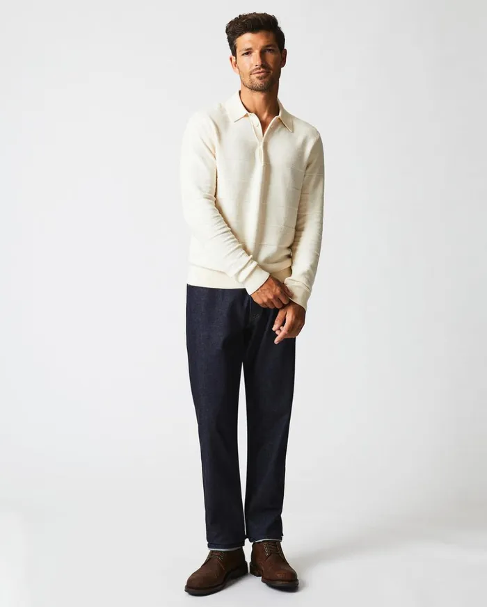 Polos Tees and Henleys Men Billy Reid American Rugby Sweater Polo Tinted White