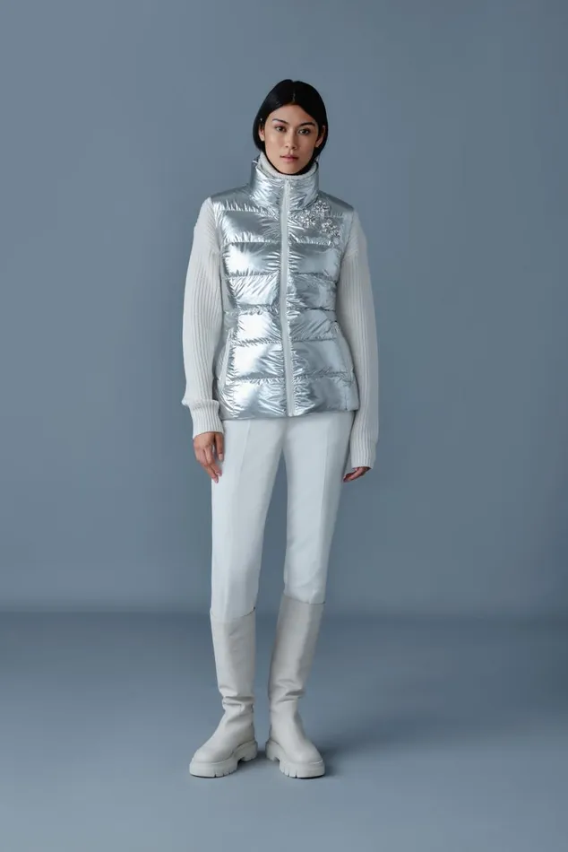 Puffers Women Mackage GISELAMSF Metallic Laminate Snowflake Down Vest Silver Puffers Women Mackage GISELAMSF Metallic Laminate Snowflake Down Vest Silver