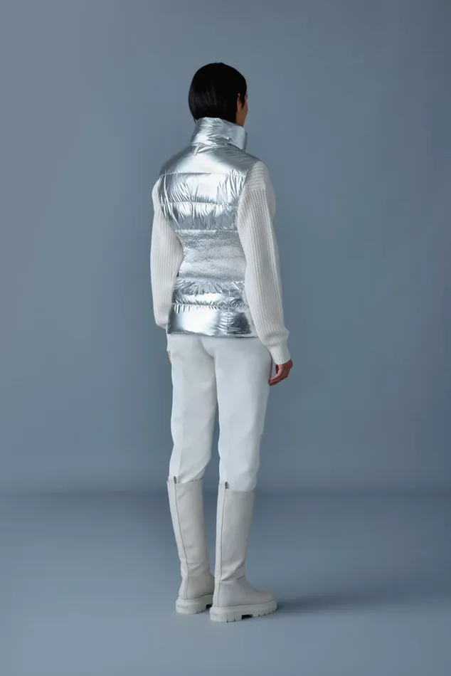 Puffers Women Mackage GISELAMSF Metallic Laminate Snowflake Down Vest Silver Puffers Women Mackage GISELAMSF Metallic Laminate Snowflake Down Vest Silver