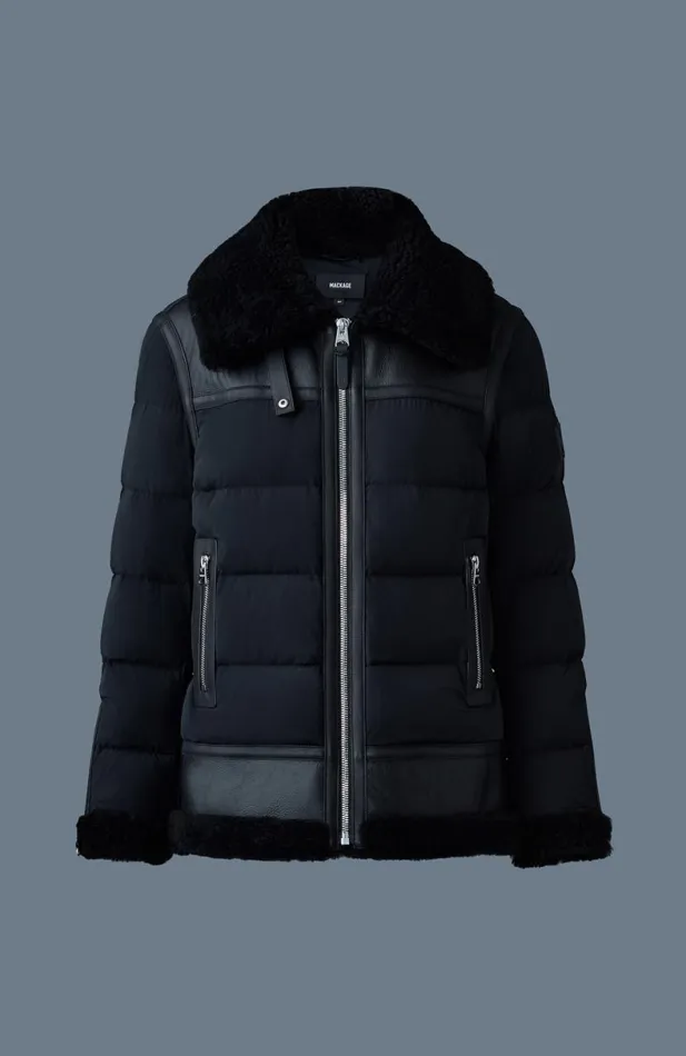 Puffers Women Mackage VANNA Mixedmedia Shearling Down Jacket Black