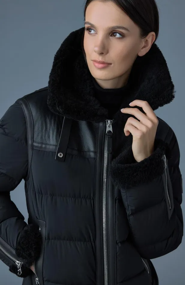 Puffers Women Mackage VANNA Mixedmedia Shearling Down Jacket Black
