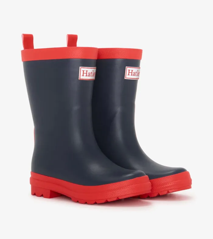 Rainwear GirlsBoysBaby and Toddler Hatley Navy and Red Matte Rain Boots