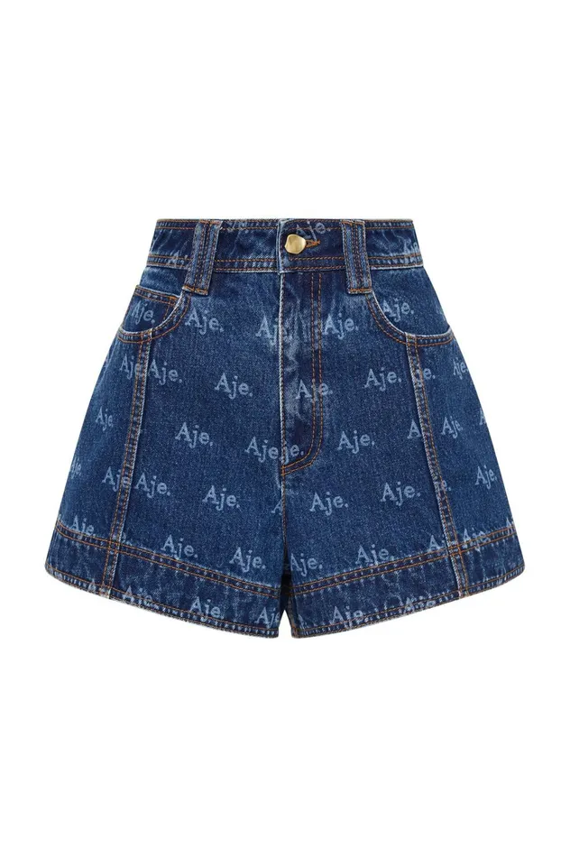 Ratio Logo Denim Shorts Logo Wash Women Aje Shorts
