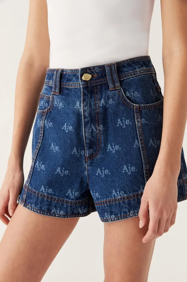 Ratio Logo Denim Shorts Logo Wash Women Aje Shorts