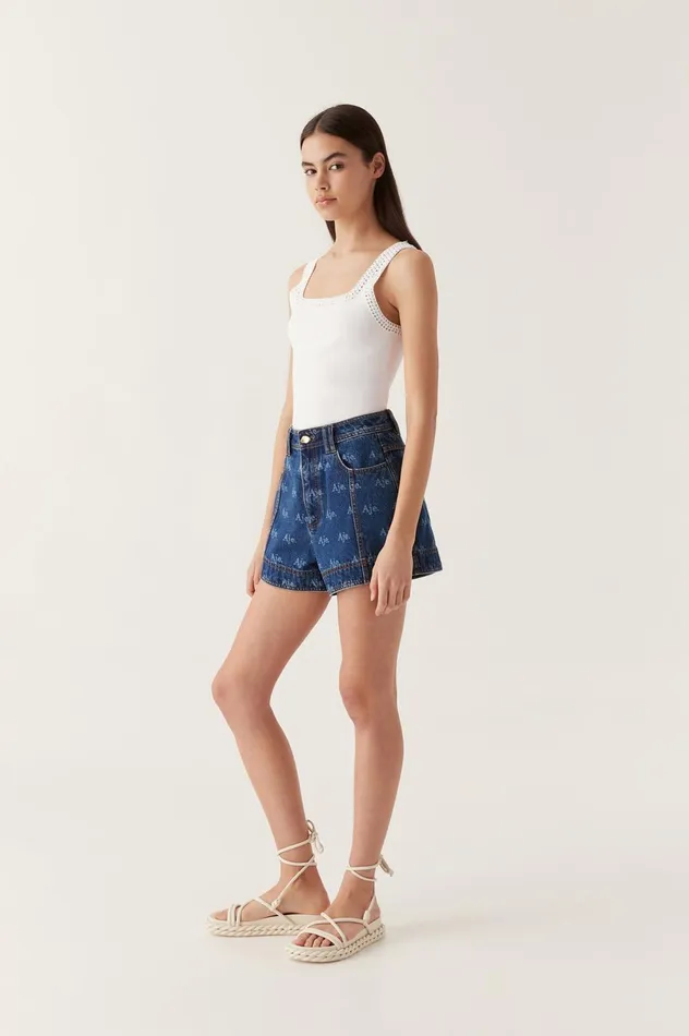 Ratio Logo Denim Shorts Logo Wash Women Aje Shorts