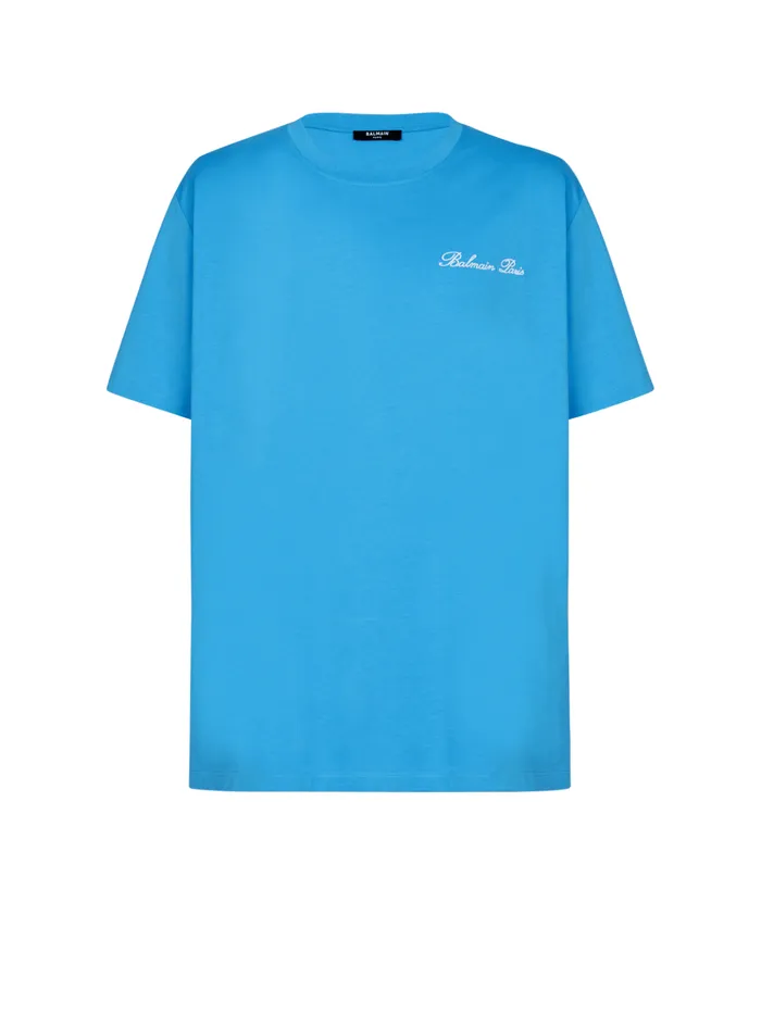 Relaxed Tshirt With Signature Embroidery Blue Men Balmain Sportswear