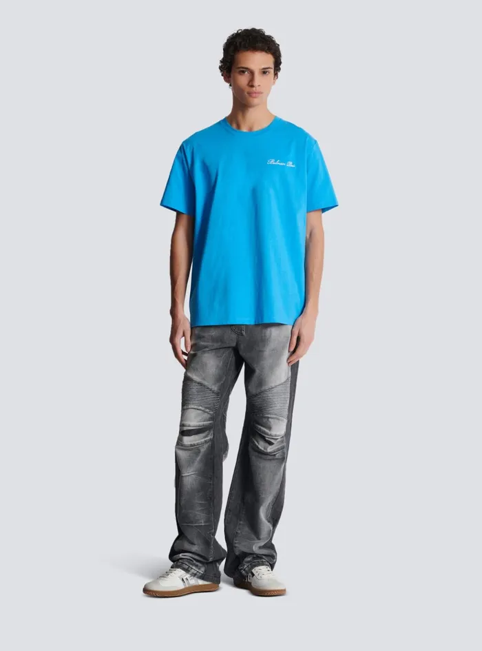 Relaxed Tshirt With Signature Embroidery Blue Men Balmain Sportswear
