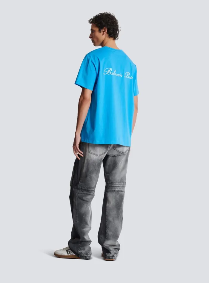 Relaxed Tshirt With Signature Embroidery Blue Men Balmain Sportswear
