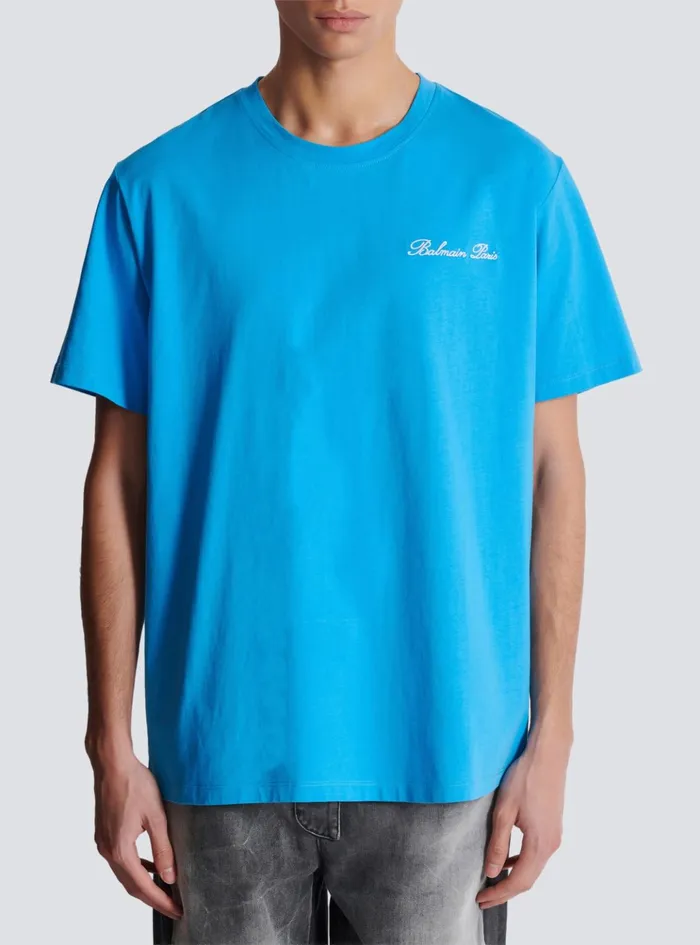 Relaxed Tshirt With Signature Embroidery Blue Men Balmain Sportswear