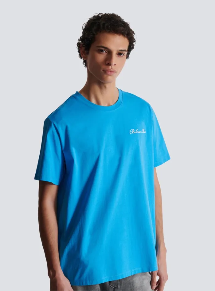 Relaxed Tshirt With Signature Embroidery Blue Men Balmain Sportswear