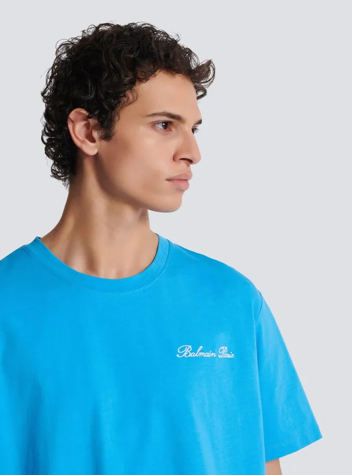 Relaxed Tshirt With Signature Embroidery Blue Men Balmain Sportswear