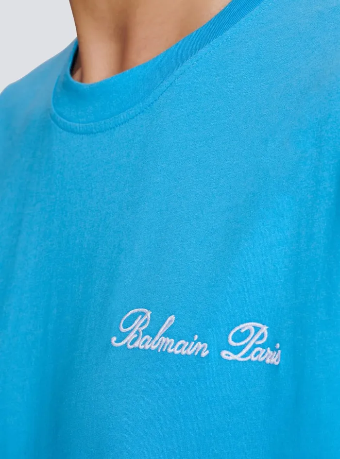 Relaxed Tshirt With Signature Embroidery Blue Men Balmain Sportswear