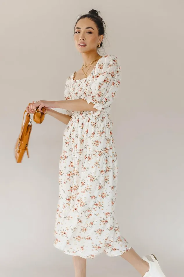 Rhett Floral Midi Dress Ivory Women Bohme Dresses
