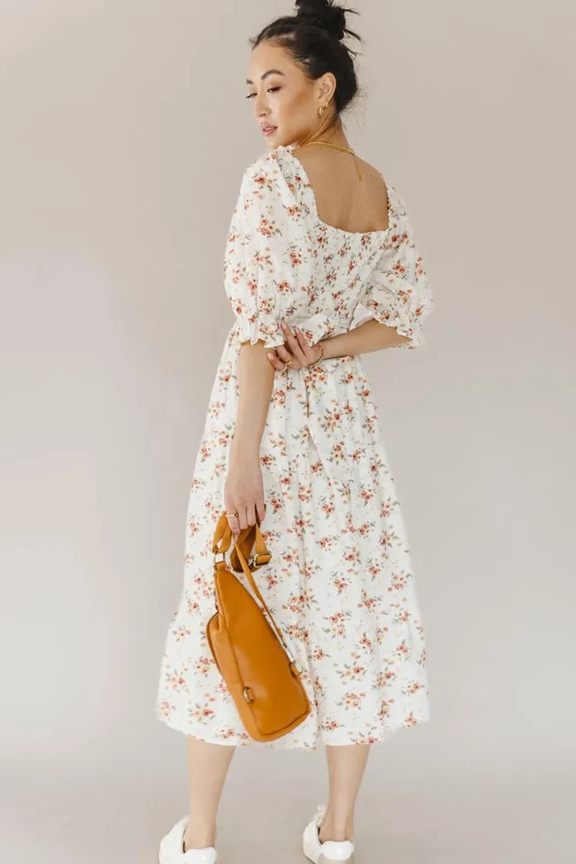 Rhett Floral Midi Dress Ivory Women Bohme Dresses