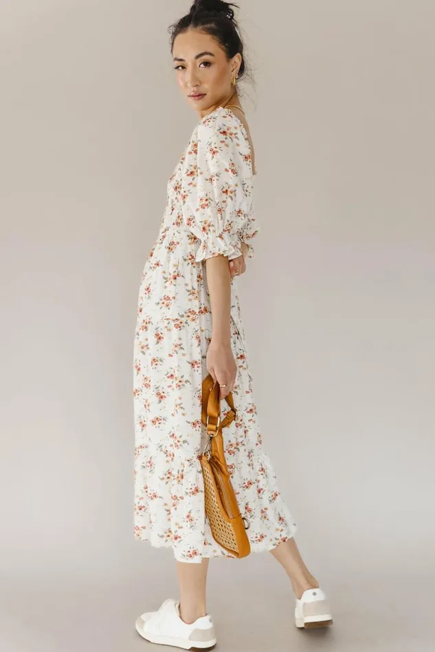 Rhett Floral Midi Dress Ivory Women Bohme Dresses