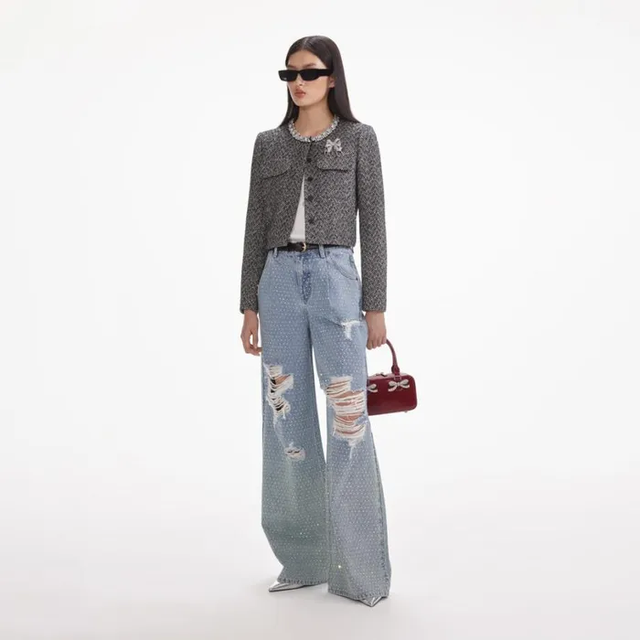 Rhinestone Ombre Distressed Jeans Women Self Portrait Denim Rhinestone Ombre Distressed Jeans Women Self Portrait Denim
