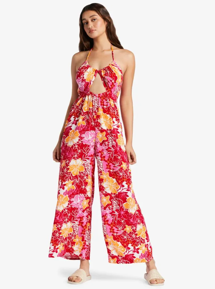Roxy Jumpsuits and Rompers Away On Vacay Printed Wide Leg Jumpsuit Hilo Hibiscus 8211 Women