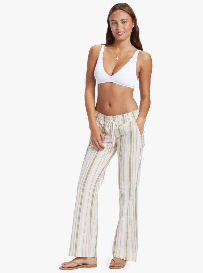 Roxy Pants and Jeans Oceanside Flared Beach Pants Loden Green Cabana Stripe 8211 Women