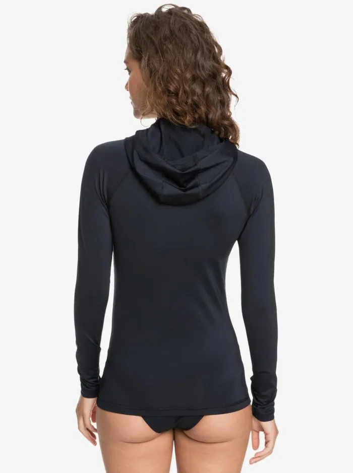Roxy Rashguards Roxy Essentials Hooded UPF 50 Long Sleeve Rashguard Anthracite 8211 Women