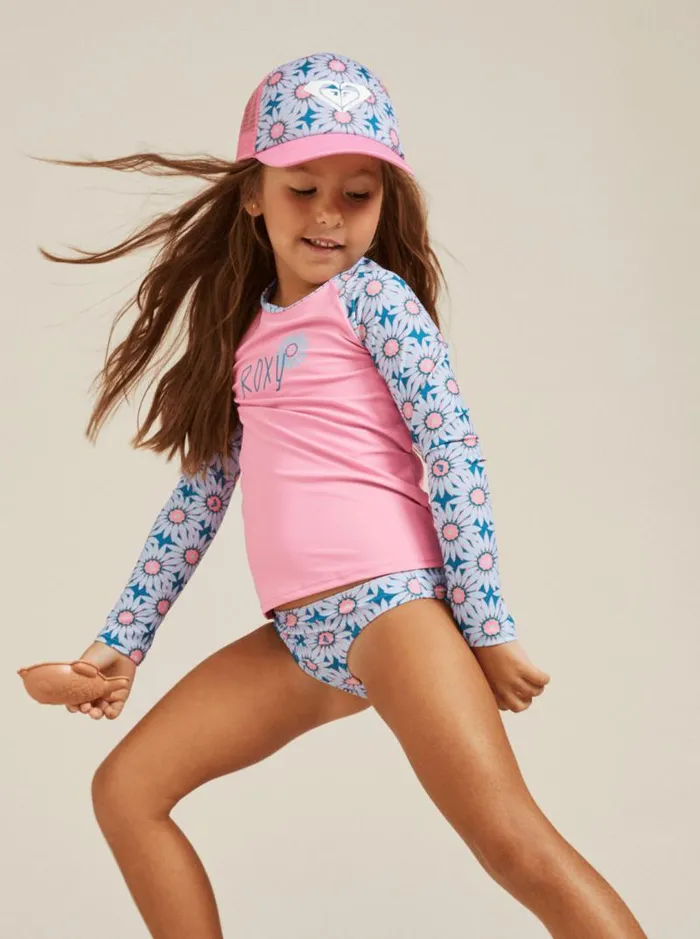 Roxy Surf Girls039 27 Bold Florals Long Sleeve Rashguard Set Crystal Teal Sol Flower 8211 Kids