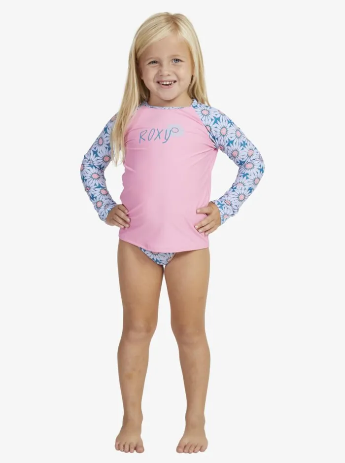 Roxy Surf Girls039 27 Bold Florals Long Sleeve Rashguard Set Crystal Teal Sol Flower 8211 Kids