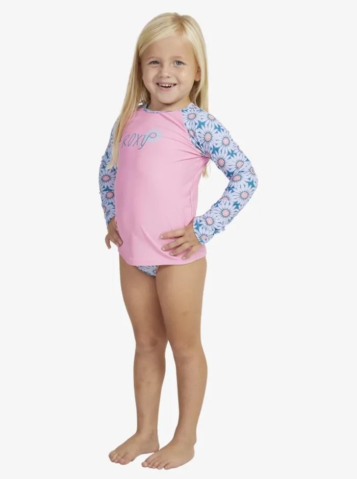 Roxy Surf Girls039 27 Bold Florals Long Sleeve Rashguard Set Crystal Teal Sol Flower 8211 Kids