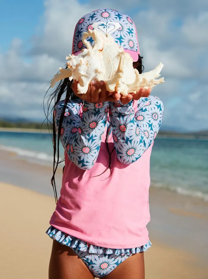 Roxy Surf Girls039 27 Bold Florals Long Sleeve Rashguard Set Crystal Teal Sol Flower 8211 Kids