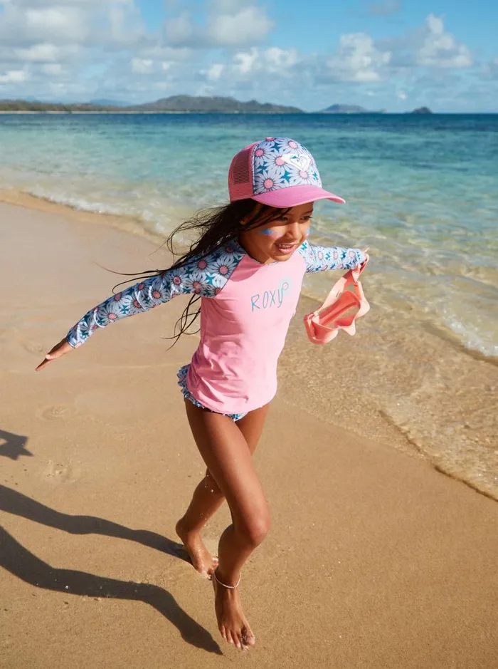 Roxy Surf Girls039 27 Bold Florals Long Sleeve Rashguard Set Crystal Teal Sol Flower 8211 Kids