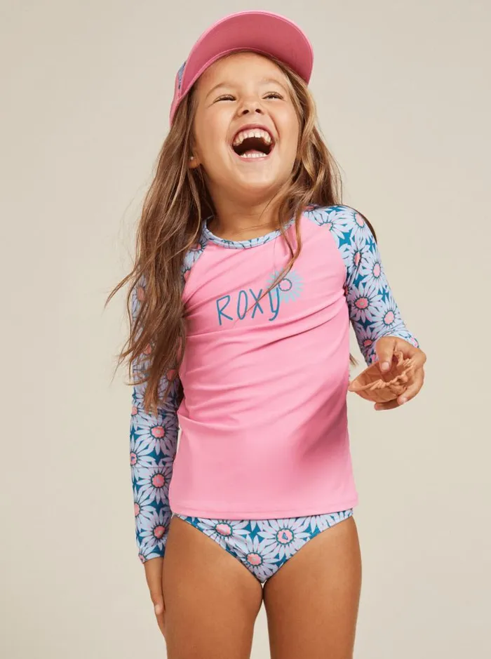 Roxy Surf Girls039 27 Bold Florals Long Sleeve Rashguard Set Crystal Teal Sol Flower 8211 Kids