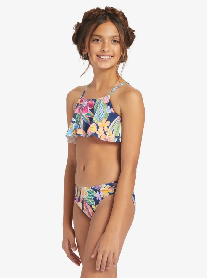 Roxy Swim Girl039s 716 Paradise Trip Two Piece Flutter Bikini Set Mood Indigotrue Paradise 8211 Kids