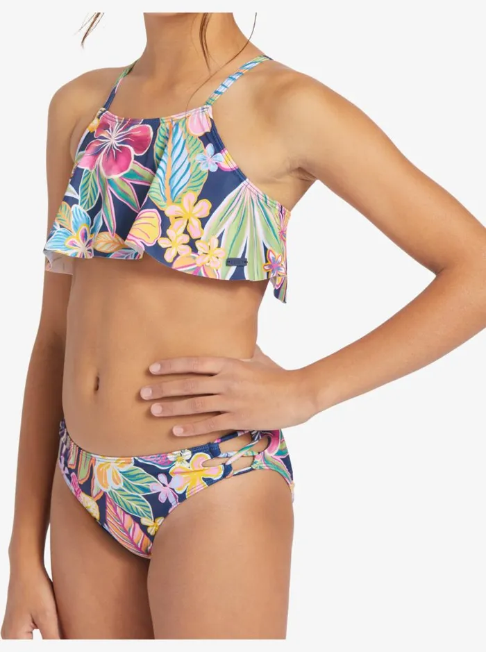 Roxy Swim Girl039s 716 Paradise Trip Two Piece Flutter Bikini Set Mood Indigotrue Paradise 8211 Kids
